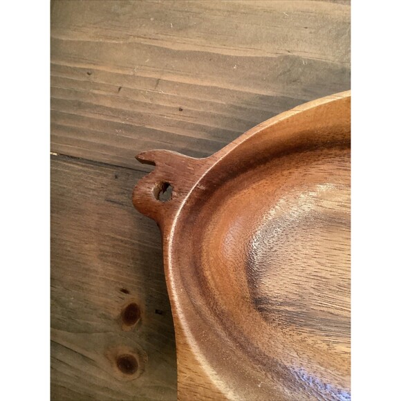 VINTAGE MONKEY POD WOOD PIG SHAPED BOWL  7” X 12” HAWAII FARMHOUSE RUSTIC - Picture 3 of 5